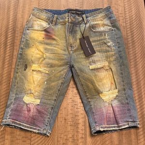 Men’s Denim Short Sz 32. Light Sand Wash w/ Slight Rips and Paint Splatter